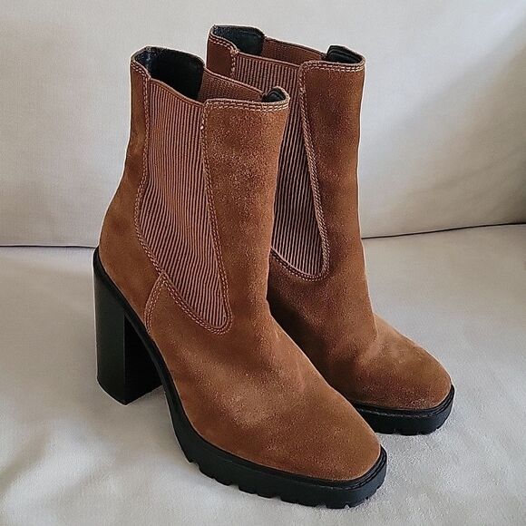 Chelsea & Violet Suede Leather Chunky Boots - Picture 11 of 12